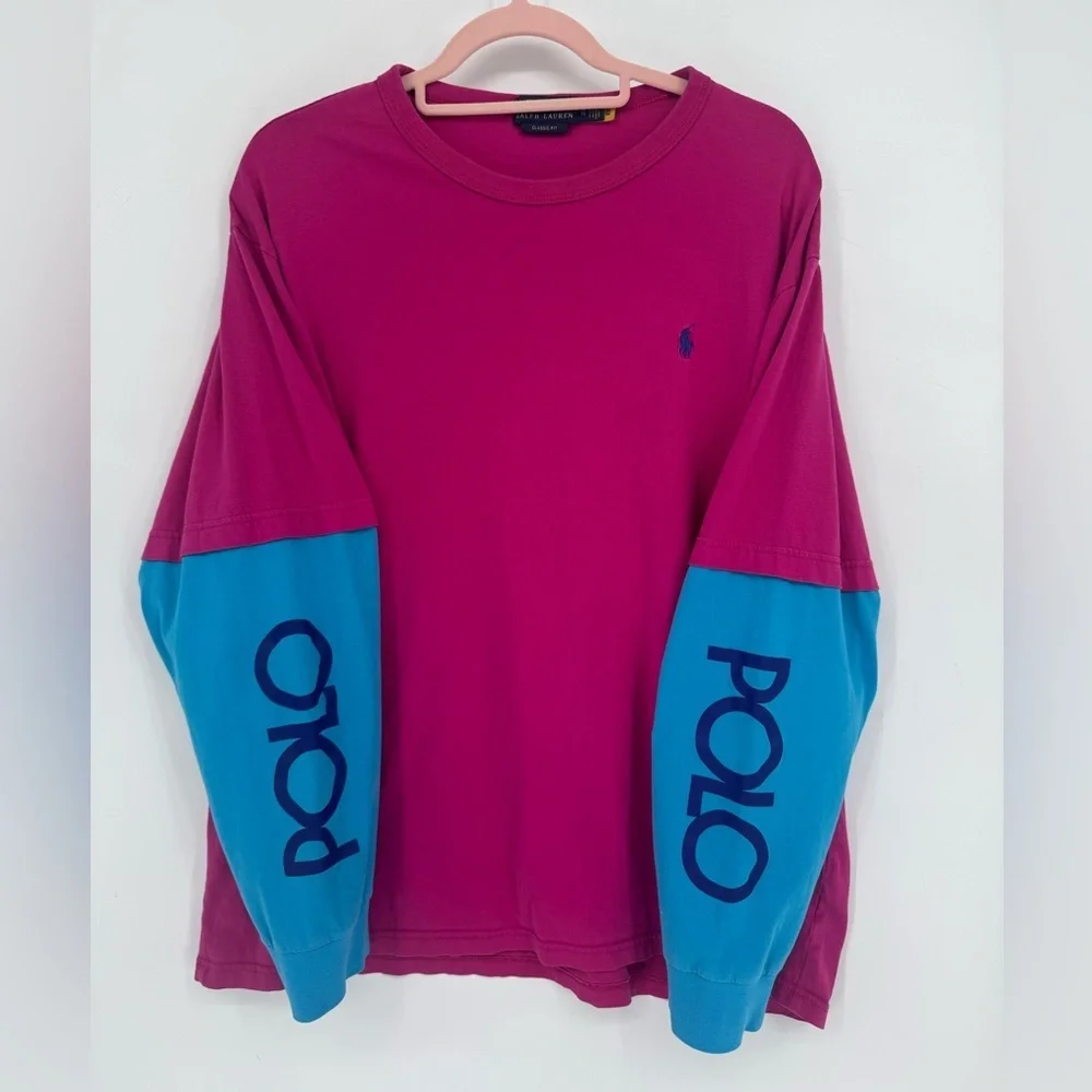 Polo Ralph Lauren Men's Fuchsia and Teal Long Sleeve Top Size XL - Picture 5 of 5